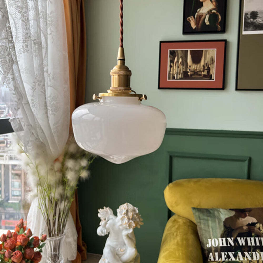 VINTORA Hanglamp – Vintage Messing Lantaarn met Glazen Kap – E26/E27 Fitting