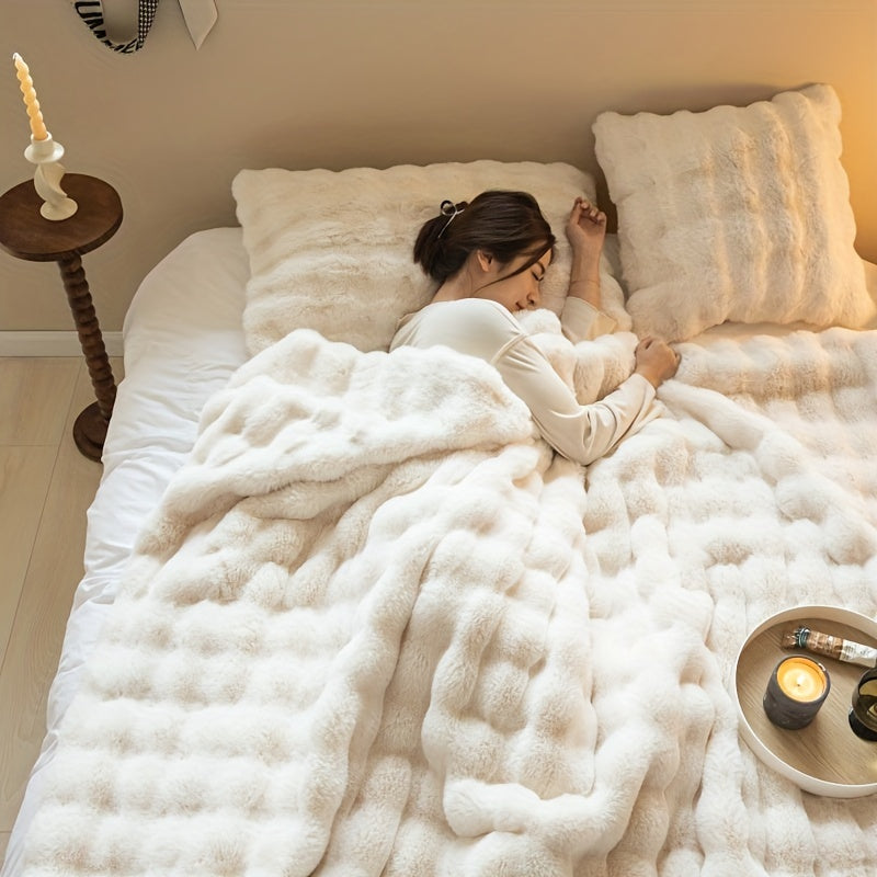 Faux Konijnenbont Bubbel Fleece Deken - Luxe Zachte Fleece Deken