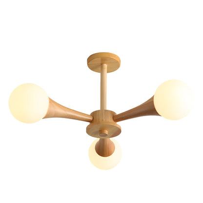 OctoGlow - Scandinavische Houten Kroonluchter met Glazen Lampenkappen