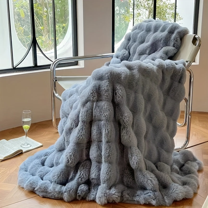 Faux Konijnenbont Bubbel Fleece Deken - Luxe Zachte Fleece Deken
