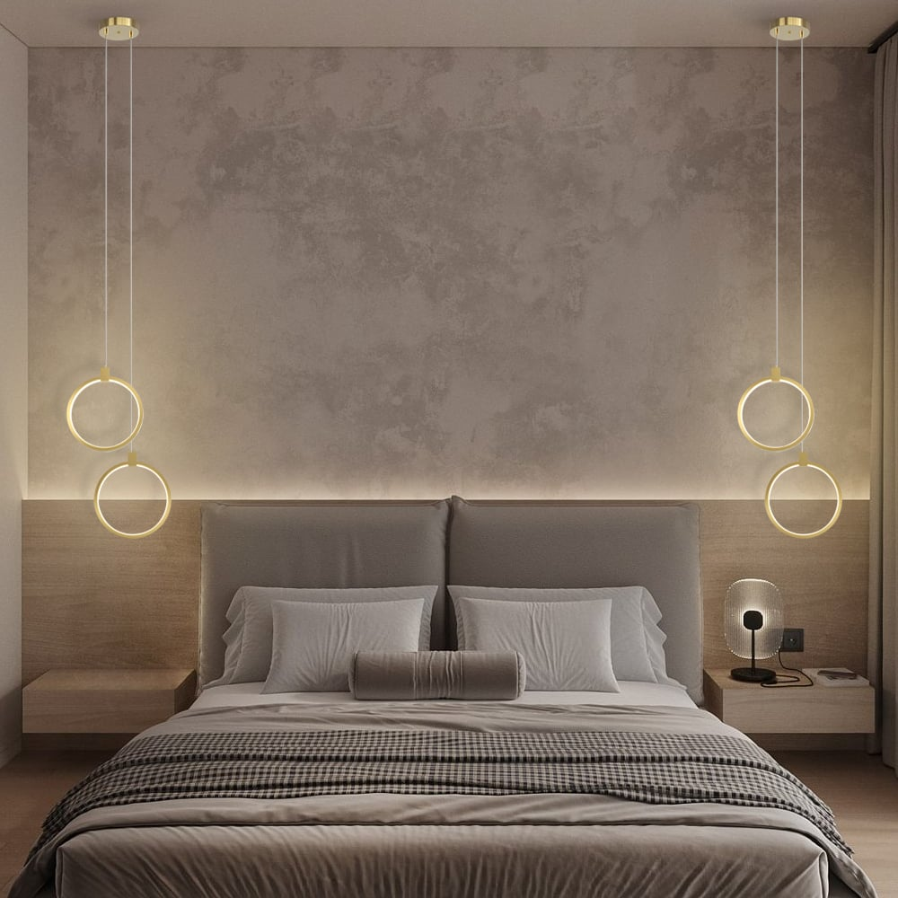 SOLVARÉ Hanglamp | Dubbele Ringen in Goudkleurig Messing | LED Verlichting