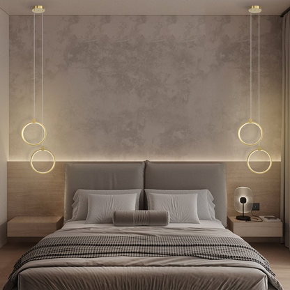 SOLVARÉ Hanglamp | Dubbele Ringen in Goudkleurig Messing | LED Verlichting