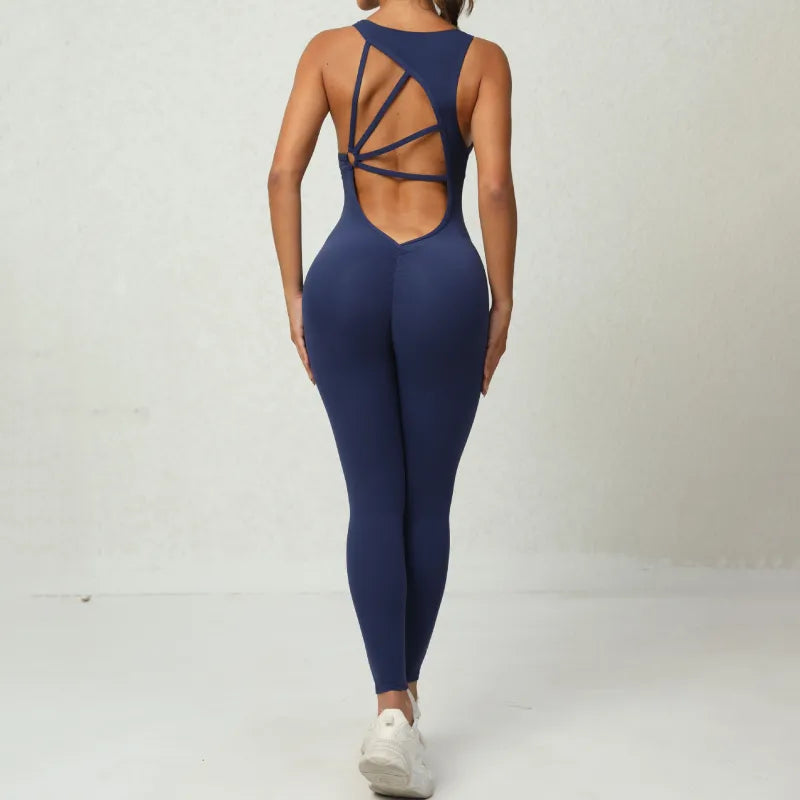 Alessia | Women’s Yoga Jumpsuit – V-Back Sleeveless Stretch Fitness Wear