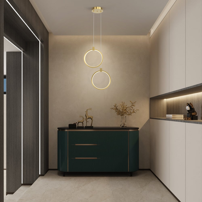 SOLVARÉ Hanglamp | Dubbele Ringen in Goudkleurig Messing | LED Verlichting