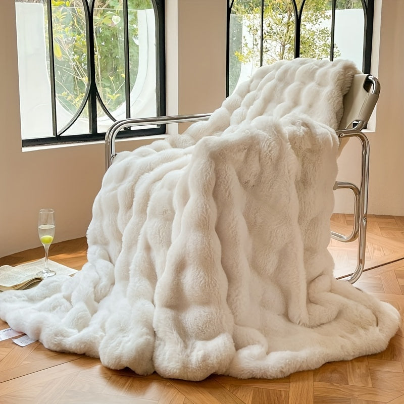 Faux Konijnenbont Bubbel Fleece Deken - Luxe Zachte Fleece Deken