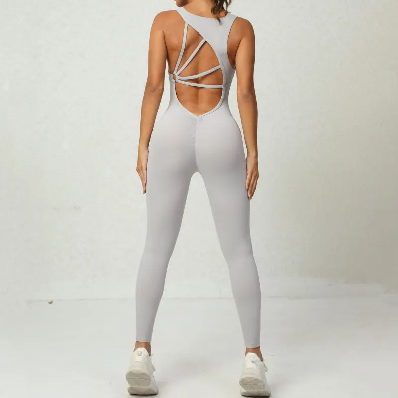 Alessia | Women’s Yoga Jumpsuit – V-Back Sleeveless Stretch Fitness Wear