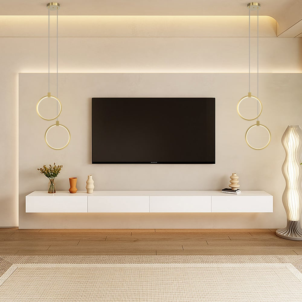 SOLVARÉ Hanglamp | Dubbele Ringen in Goudkleurig Messing | LED Verlichting