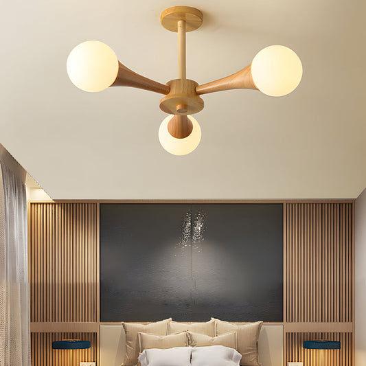 OctoGlow - Scandinavische Houten Kroonluchter met Glazen Lampenkappen