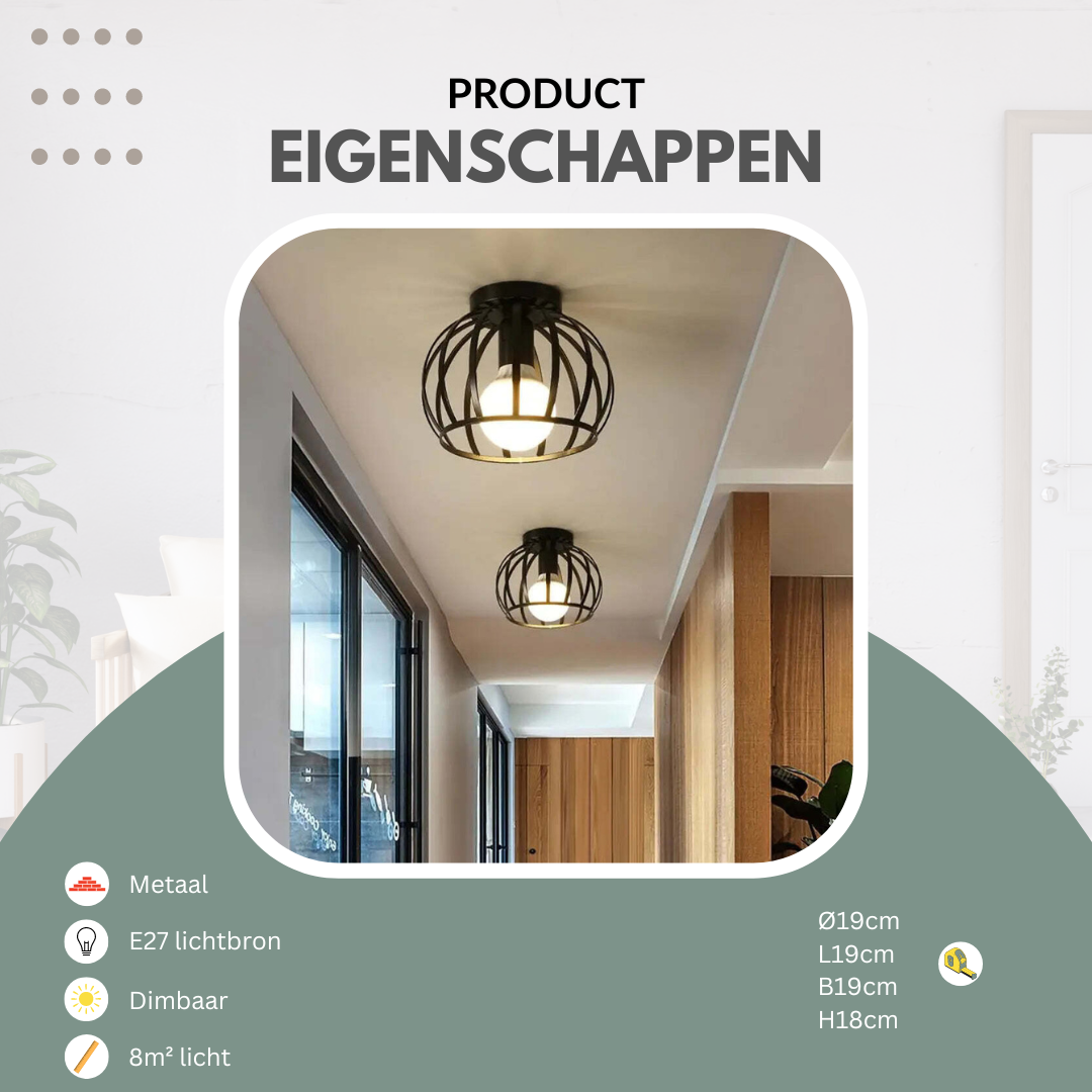 Aurub | Industriële Plafondlamp Zwart met Gouden Accenten – Moderne Plafonnière voor Slaapkamer, Gang & Badkamer