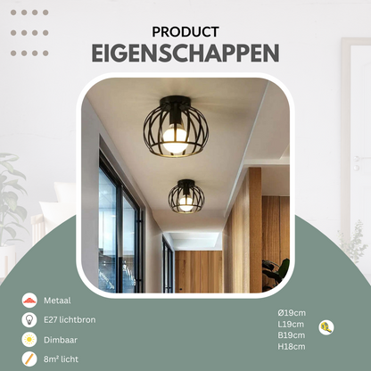 Aurub | Industriële Plafondlamp Zwart met Gouden Accenten – Moderne Plafonnière voor Slaapkamer, Gang & Badkamer