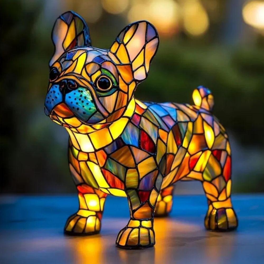 Vibrant Bulldog Mosaic Stained Glass Table Lamp