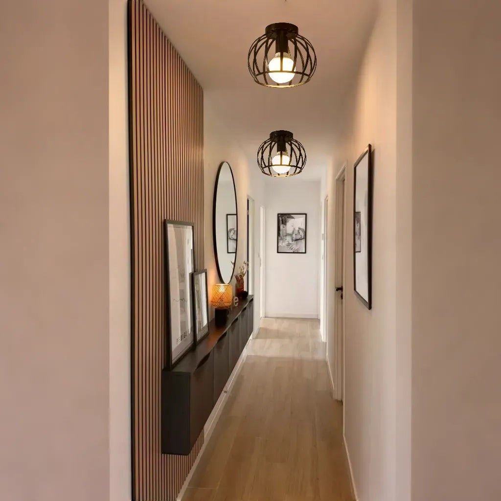 Aurub | Industriële Plafondlamp Zwart met Gouden Accenten – Moderne Plafonnière voor Slaapkamer, Gang & Badkamer