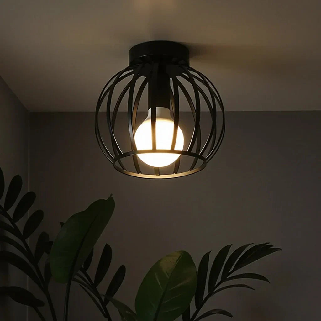 Aurub | Industriële Plafondlamp Zwart met Gouden Accenten – Moderne Plafonnière voor Slaapkamer, Gang & Badkamer