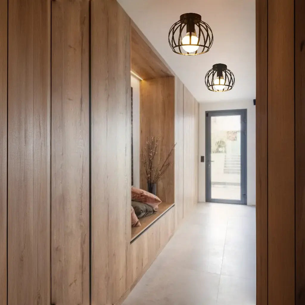 Aurub | Industriële Plafondlamp Zwart met Gouden Accenten – Moderne Plafonnière voor Slaapkamer, Gang & Badkamer