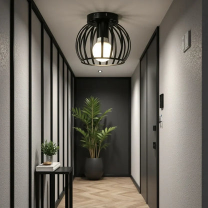 Aurub | Industriële Plafondlamp Zwart met Gouden Accenten – Moderne Plafonnière voor Slaapkamer, Gang & Badkamer