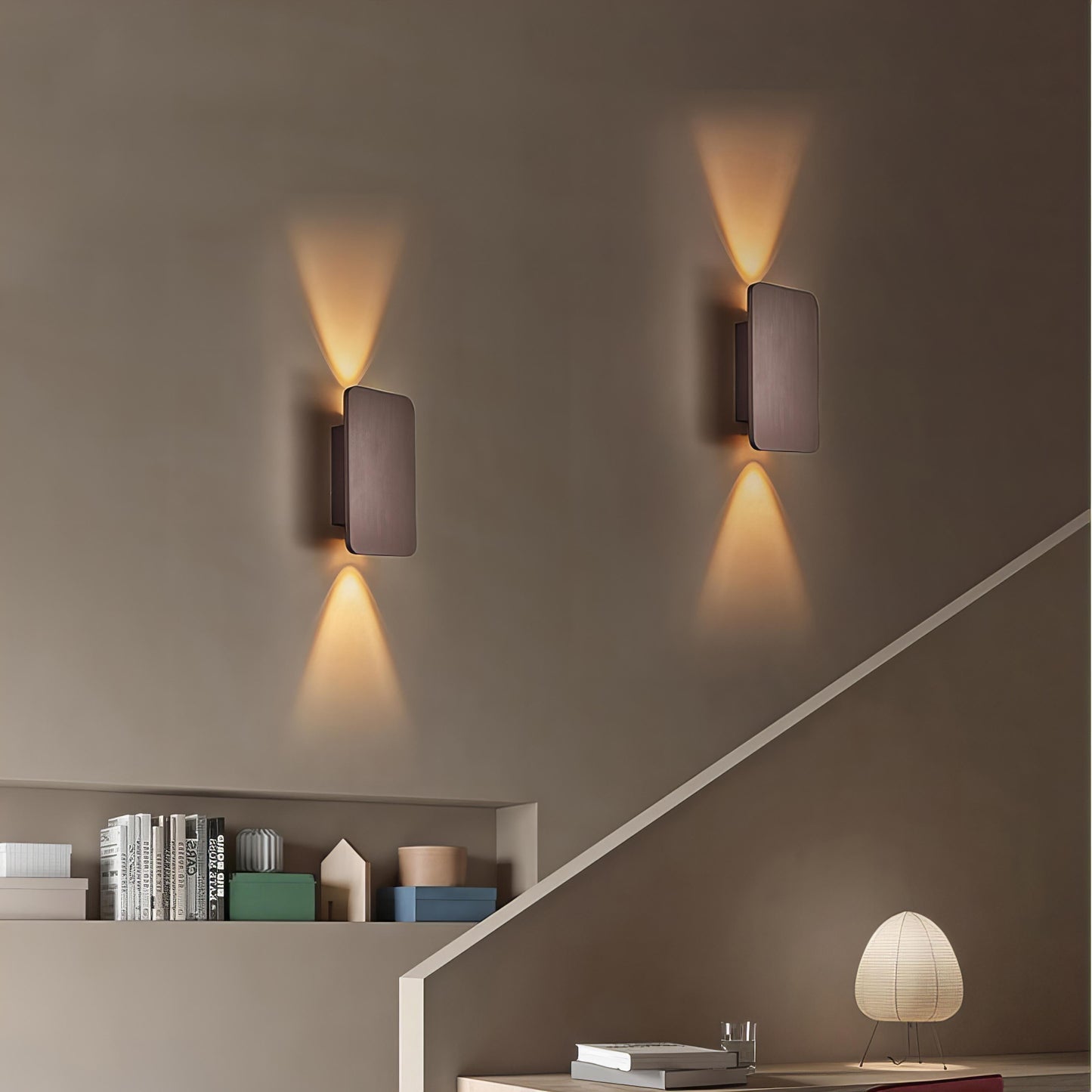 Rechthoekige wandlamp houtlook