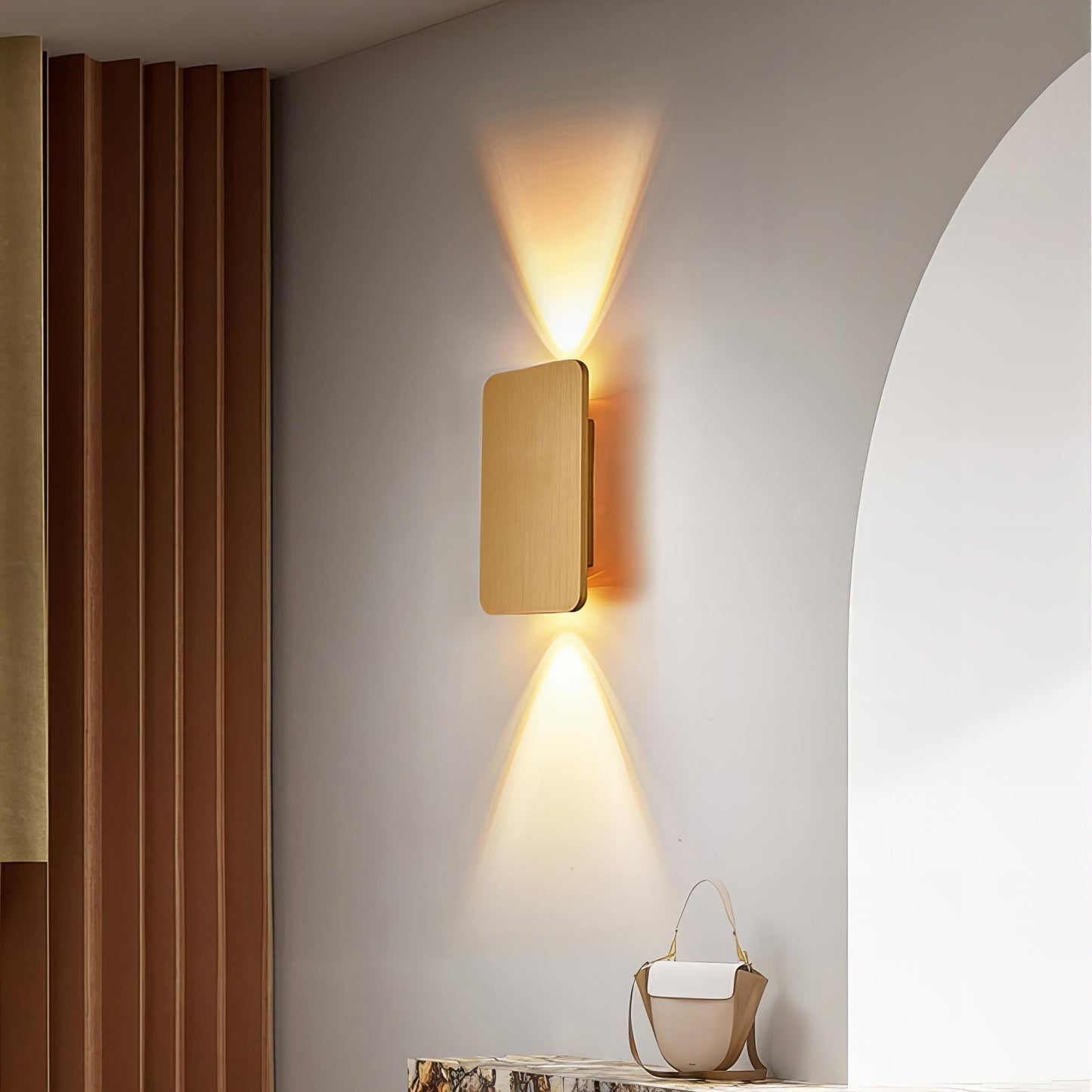 Rechthoekige wandlamp houtlook