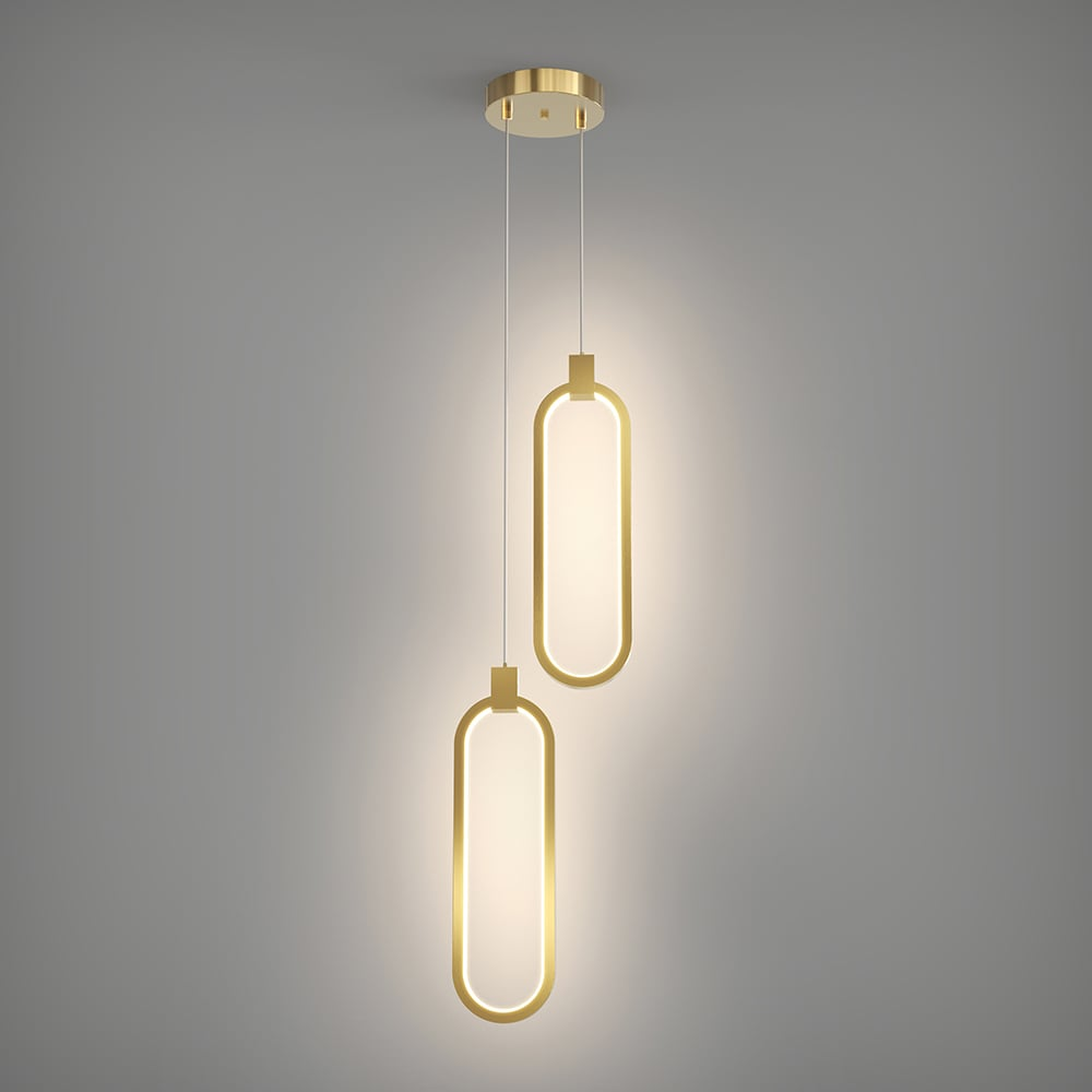 SOLVARÉ Hanglamp | Dubbele Ringen in Goudkleurig Messing | LED Verlichting