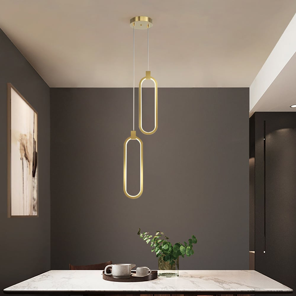 SOLVARÉ Hanglamp | Dubbele Ringen in Goudkleurig Messing | LED Verlichting