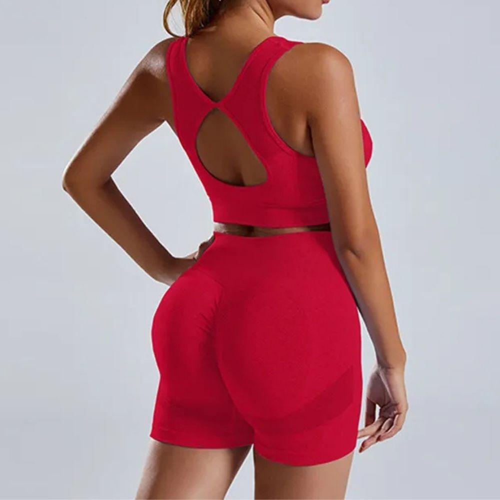 Rosalie | Women’s 2-Piece Yoga Set – Seamless Vest & High-Waist Shorts