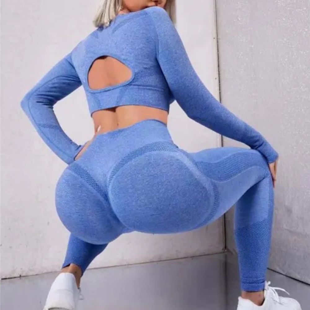 Olivia | Women’s 2-Piece Seamless Gym Set – Long Sleeve, High-Waist Butt Lift