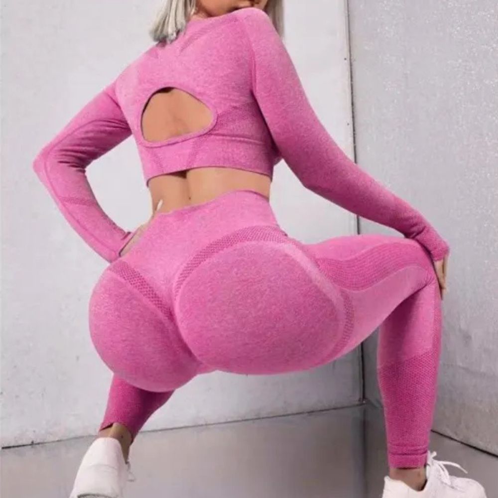 Olivia | Women’s 2-Piece Seamless Gym Set – Long Sleeve, High-Waist Butt Lift