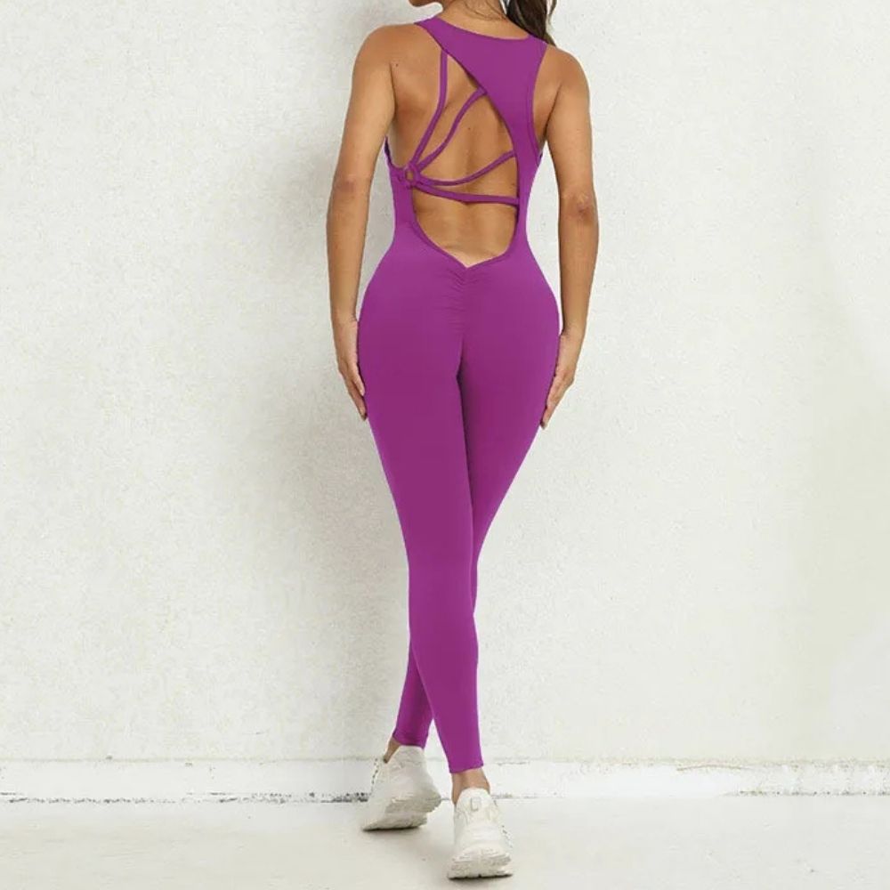Alessia | Women’s Yoga Jumpsuit – V-Back Sleeveless Stretch Fitness Wear