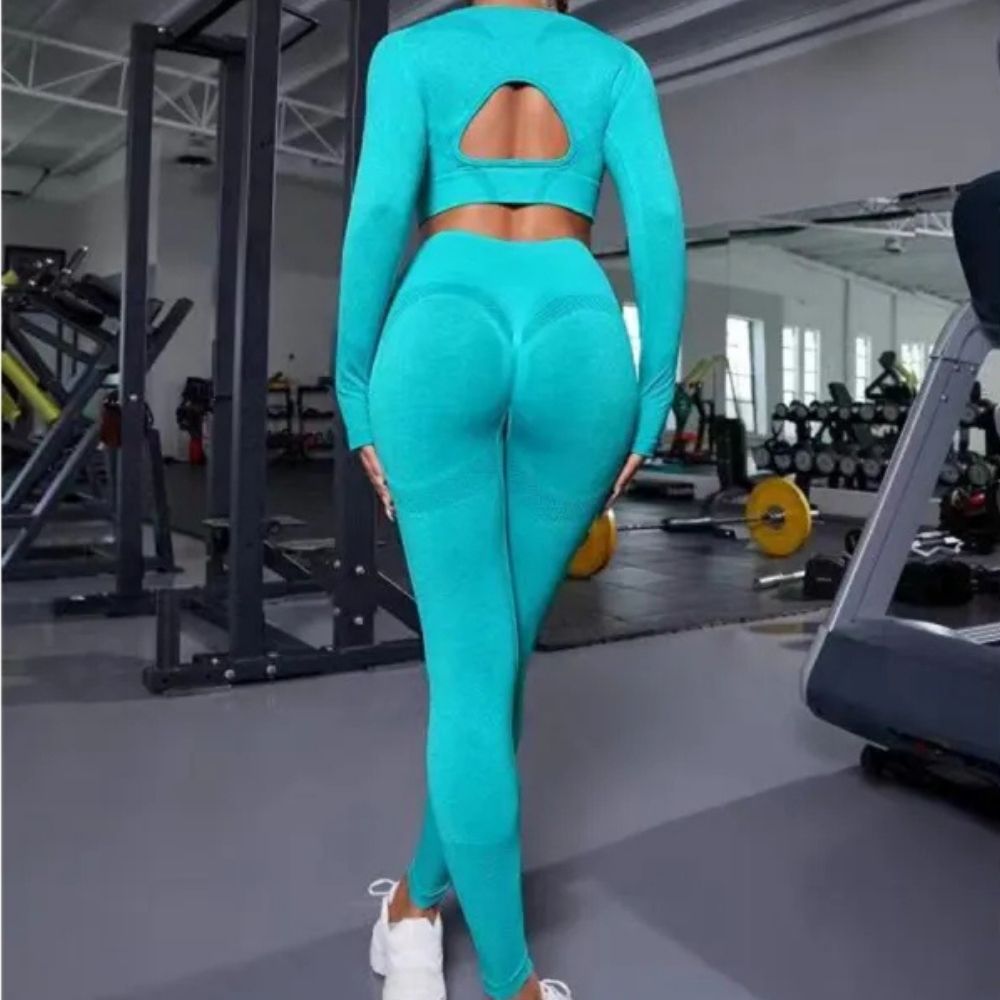 Olivia | Women’s 2-Piece Seamless Gym Set – Long Sleeve, High-Waist Butt Lift