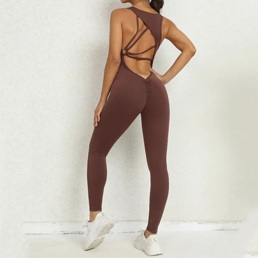 Alessia | Women’s Yoga Jumpsuit – V-Back Sleeveless Stretch Fitness Wear