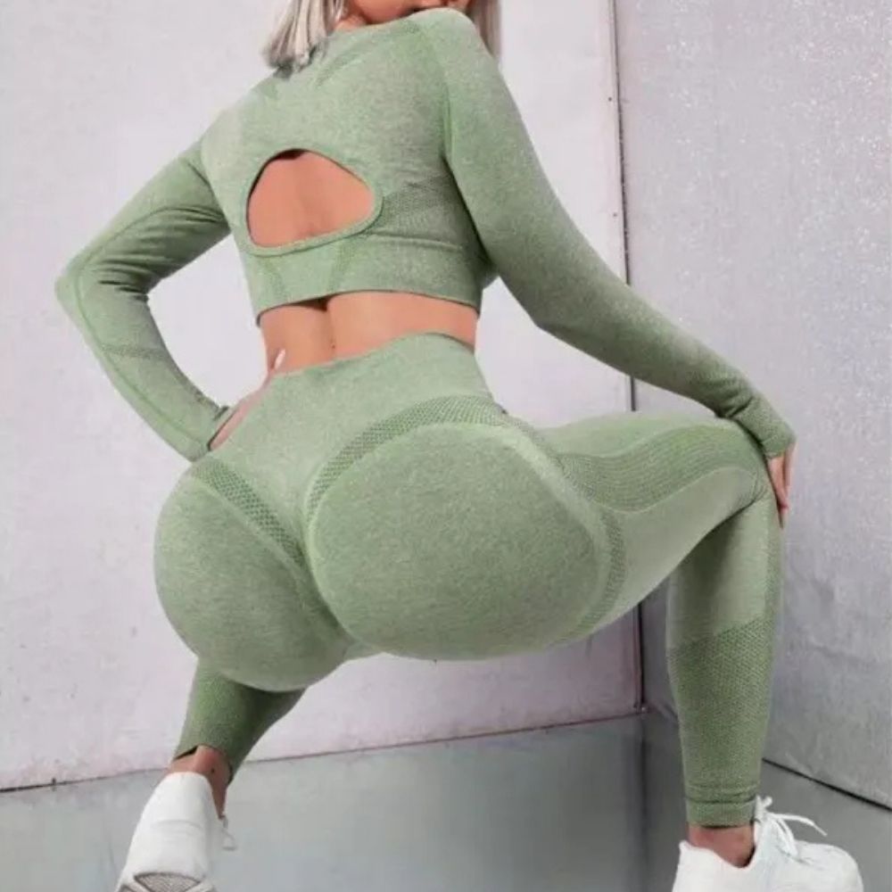 Olivia | Women’s 2-Piece Seamless Gym Set – Long Sleeve, High-Waist Butt Lift