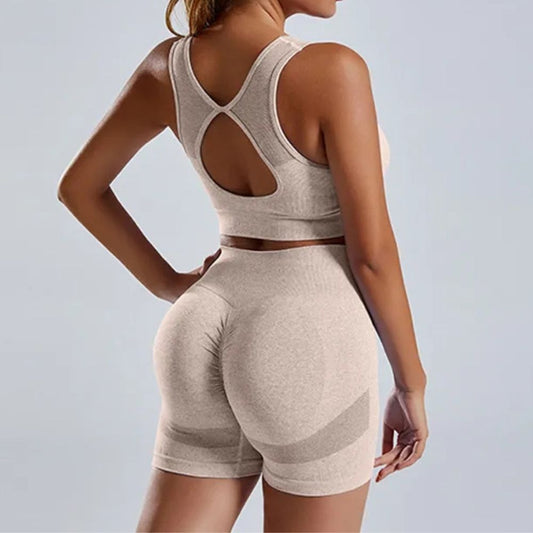 Rosalie | Women’s 2-Piece Yoga Set – Seamless Vest & High-Waist Shorts