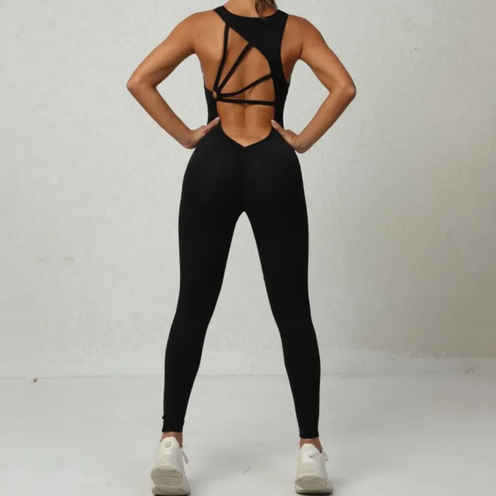 Alessia | Women’s Yoga Jumpsuit – V-Back Sleeveless Stretch Fitness Wear