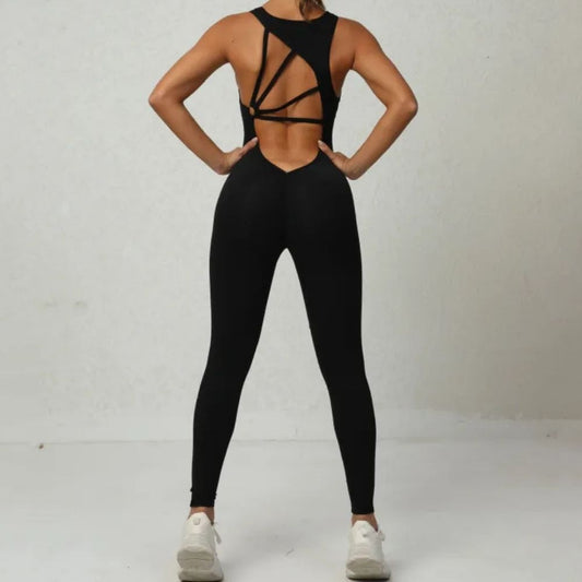 Alessia | Women’s Yoga Jumpsuit – V-Back Sleeveless Stretch Fitness Wear