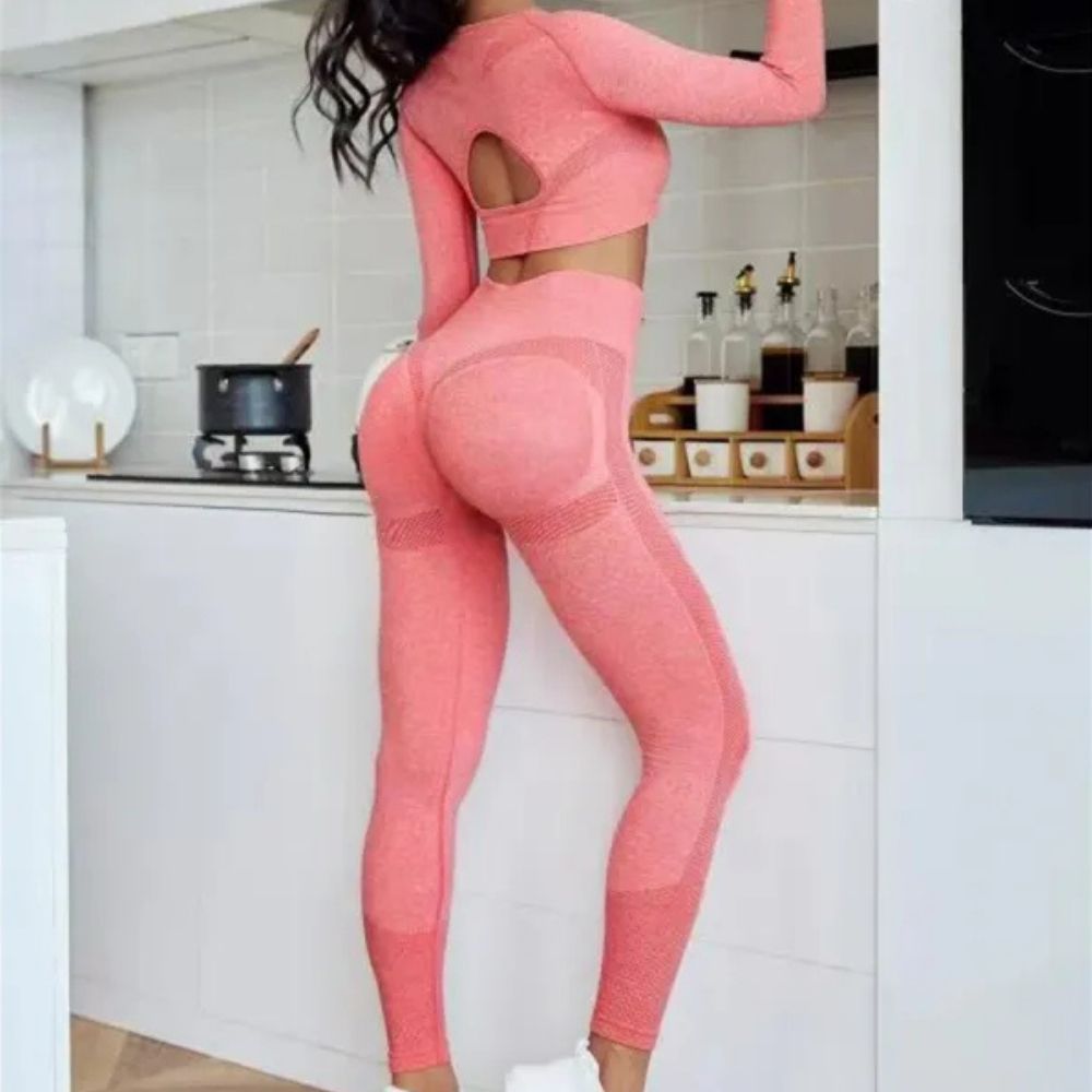 Olivia | Women’s 2-Piece Seamless Gym Set – Long Sleeve, High-Waist Butt Lift