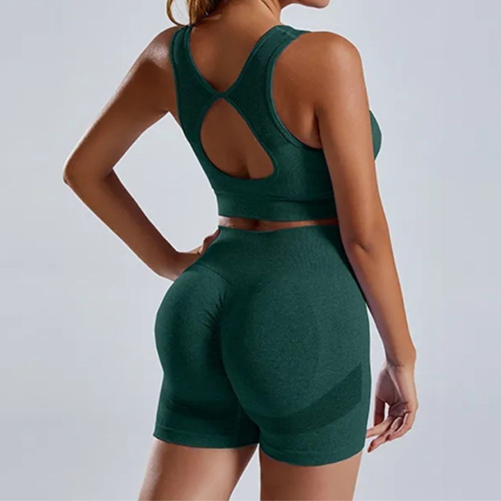 Rosalie | Women’s 2-Piece Yoga Set – Seamless Vest & High-Waist Shorts