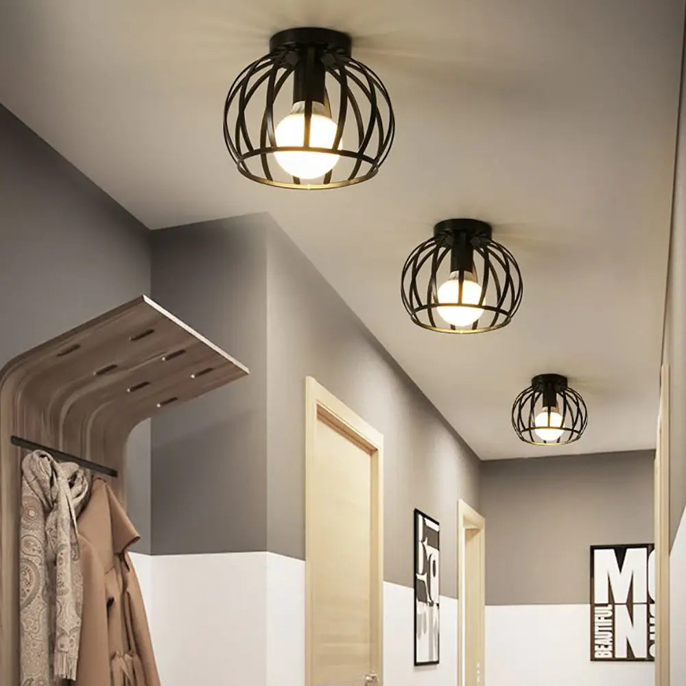 Aurub | Industriële Plafondlamp Zwart met Gouden Accenten – Moderne Plafonnière voor Slaapkamer, Gang & Badkamer